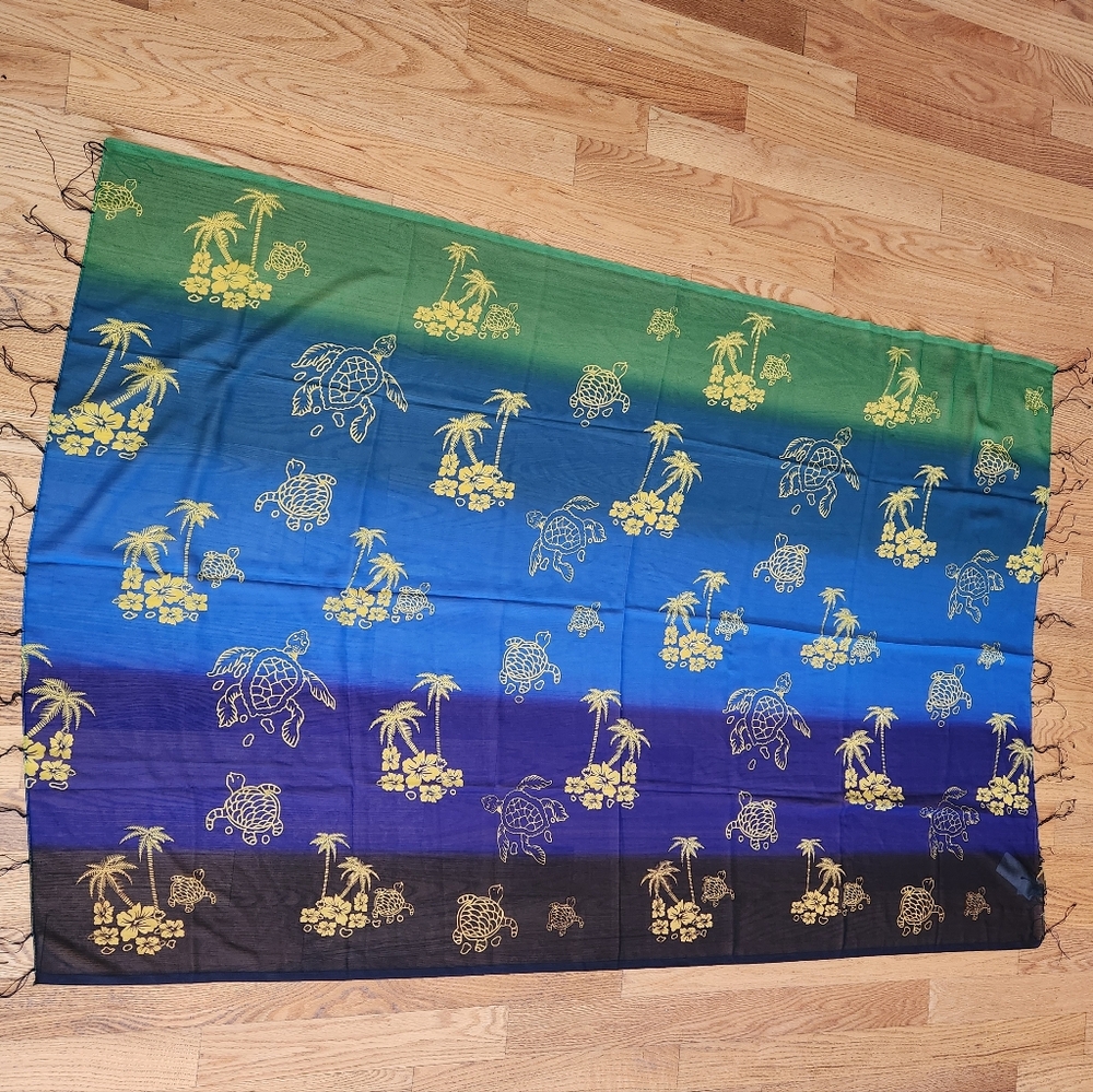 NWT Lima Limon by Venetto Turtle Print Swim Wrap Sarong Blue Green Yellow Black